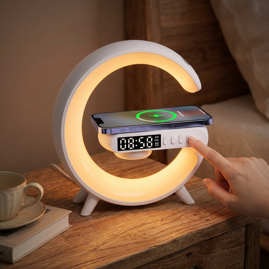 Reloj Despertador Multifuncional con Luz LED y Cargador Inalámbrico