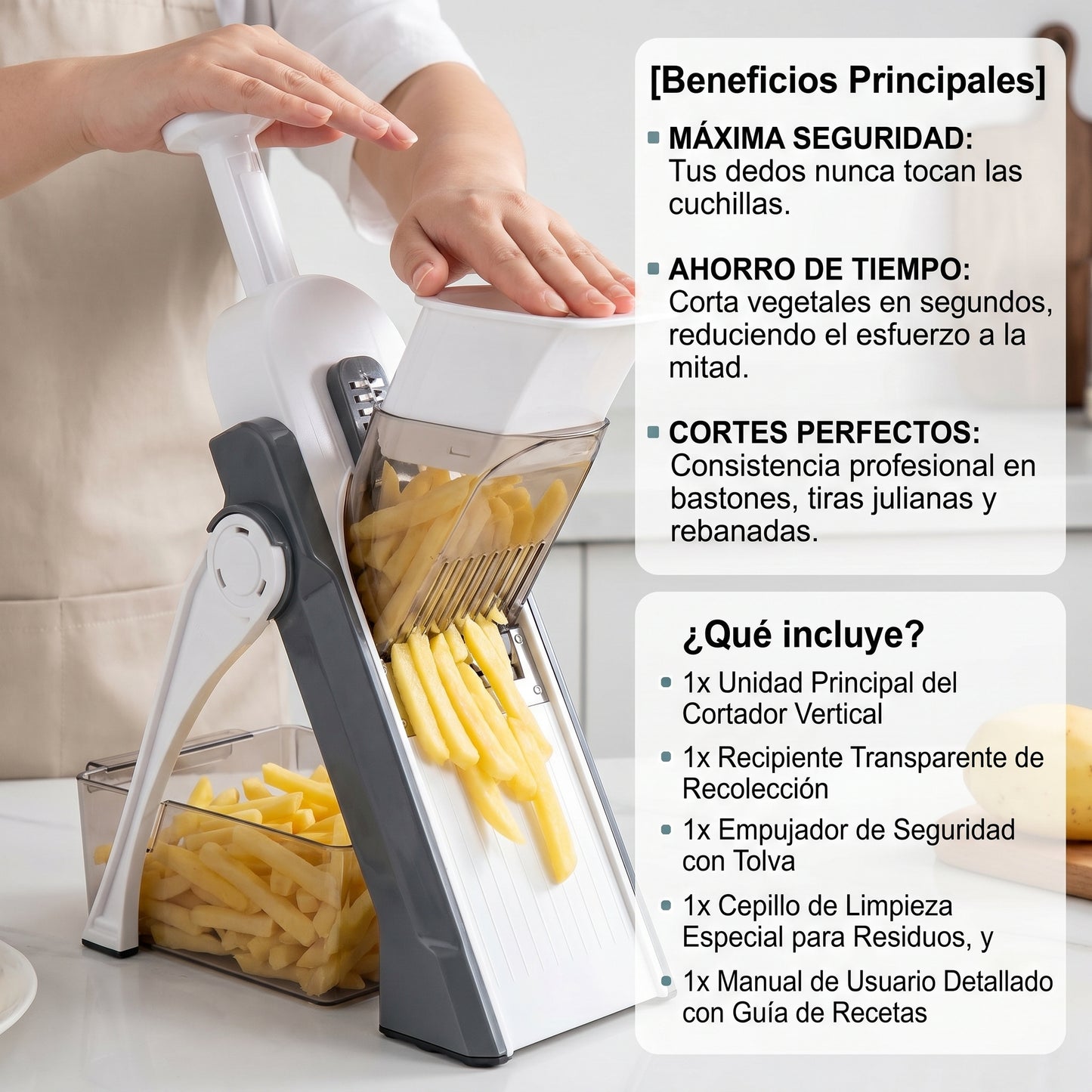 Cortador de Verduras Multifuncional con Mandolina de Seguridad