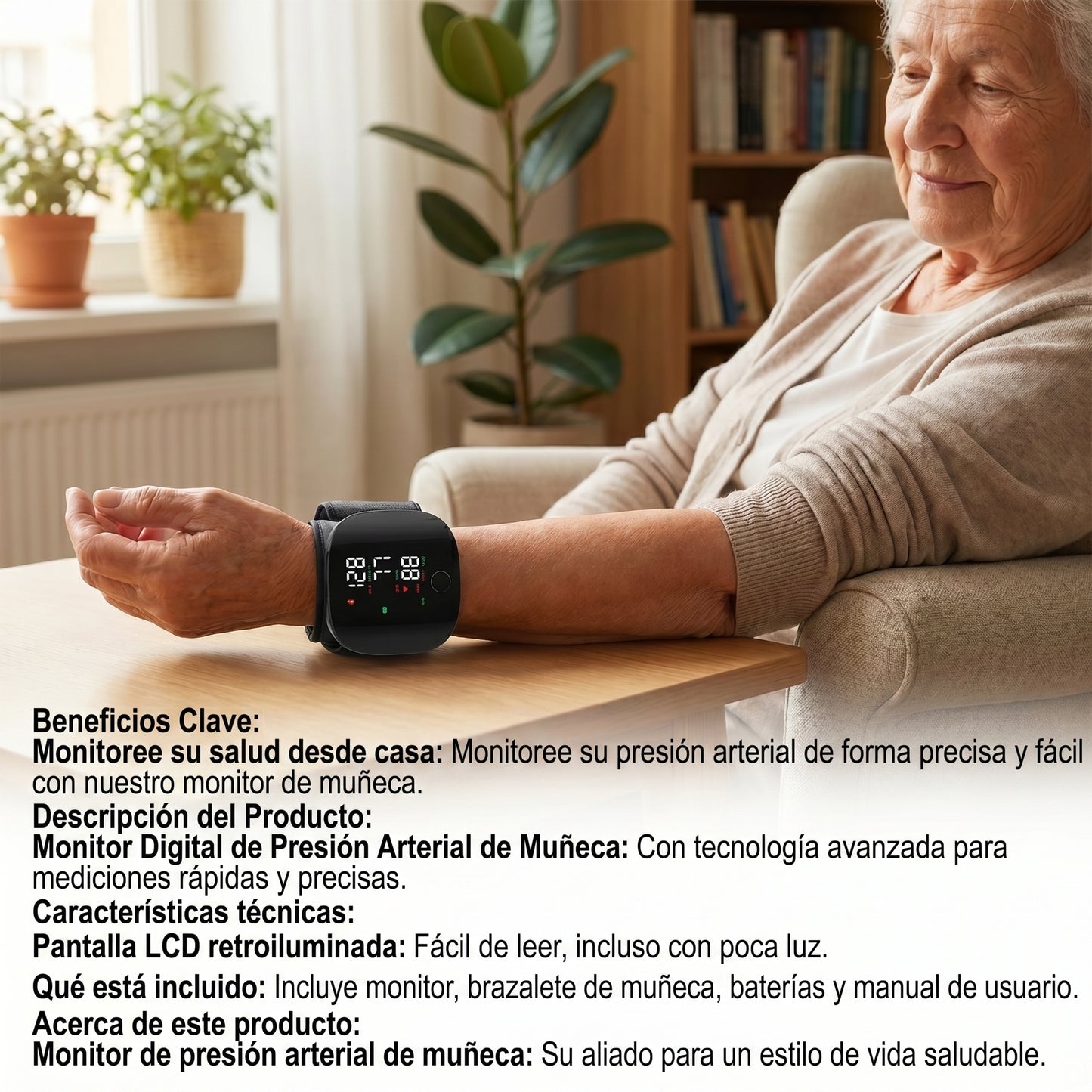 Monitor de Presión Arterial de Muñeca con Pantalla LED Táctil